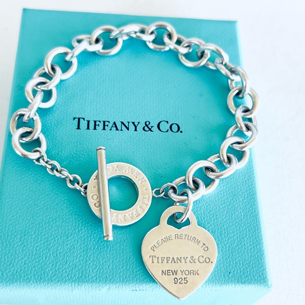 8.5" Please Return to Tiffany & Co Heart Tag Toggle Charm Bracelet